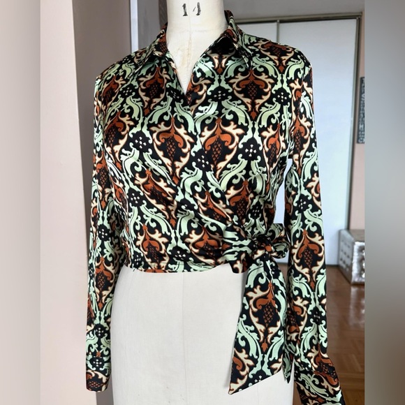 Imperial Italy Satin Crossover Blouse - Picture 8 of 12